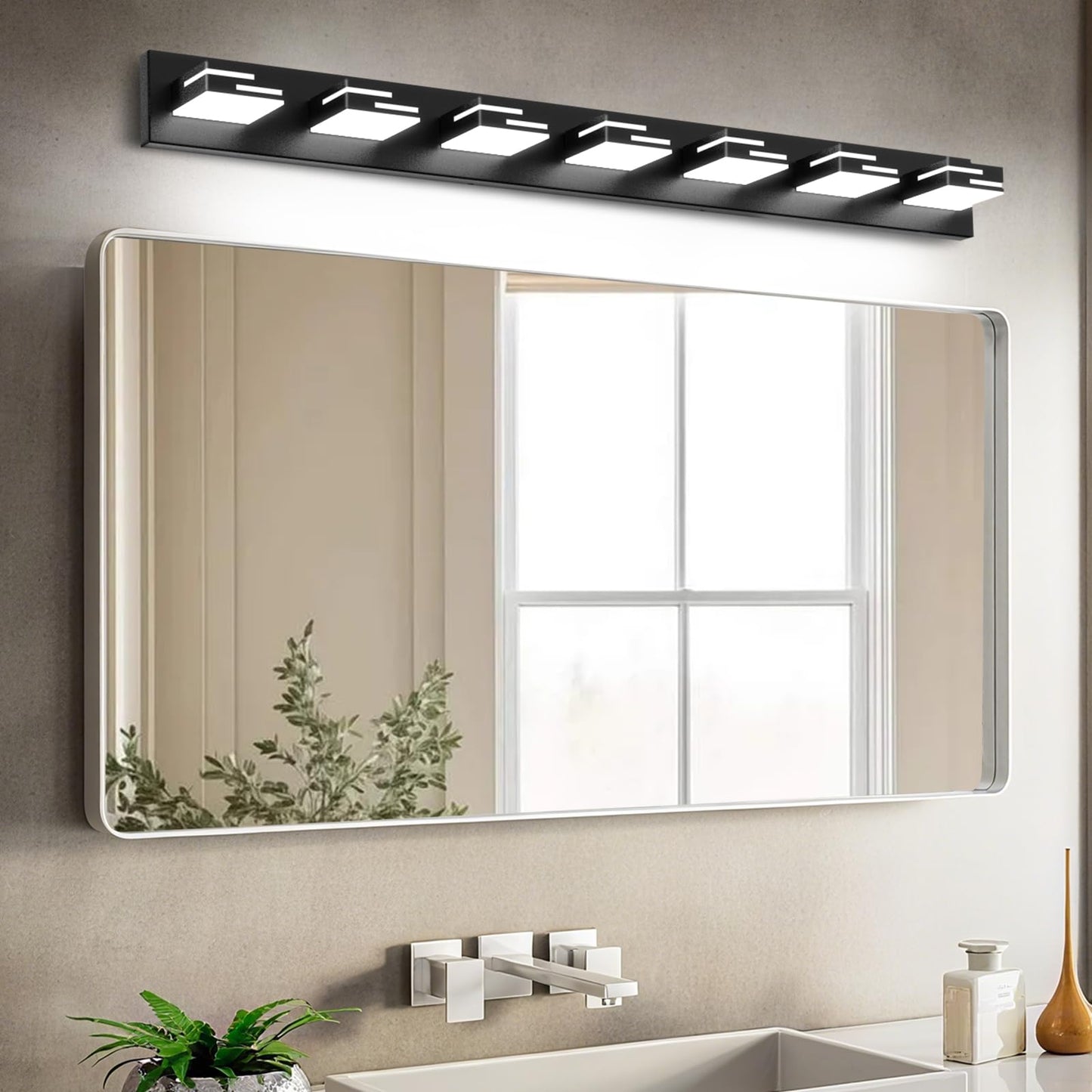 Izorro Modern Led Bathroom Vanity Light Fixtures (7-Light 5Cct Dimmable)  Matte Black Vanity Lights For Bathroom Lighting Fixtures Over Mirror With Rotatable