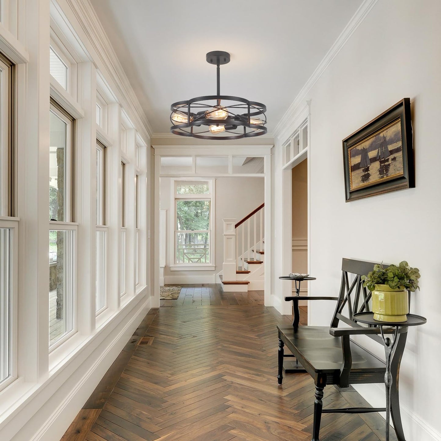 Black Semi Flush Mount Ceiling Lights  Sloped Dining Room Light Fixture Farmhouse Chandelier  Kitchen Island Pendant Lighting Adjustable Height For Entryway Hallway Foyer