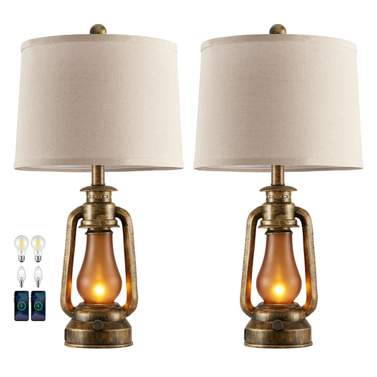 Roriano 25 Set Of 2 Rustic Lantern Table Lamps For Living Room Bedroom  2 Usb Ports Farmhouse Vintage Bedside Desk Lamp Nightlight For Entryway Office End Table  4 Bulbs Included