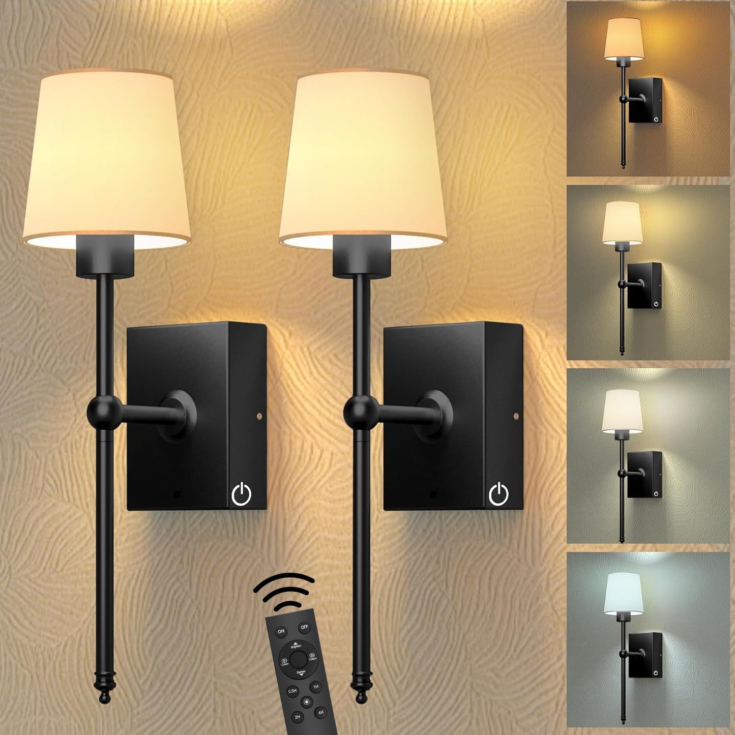 Rechargeable Battery-Operated Wall Sconces Set Of 2: Black Wireless Wall Lights With Touch And Remote  6000Mah Battery Powered Scone Lighting Cordless Wall Lamp For Bedroom Living Room Hallway