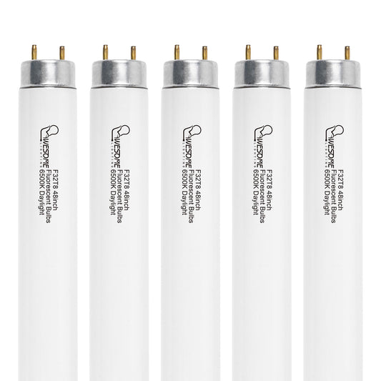 Wesome Lighting F32T8/865 Fluorescent Light Bulb  48 Inch  32 Watts  6500K Daylight  2800 Lumens  G13 Bi-Pin Base  4Ft T8 Fluorescent Tube Light Bulbs - 5 Pack