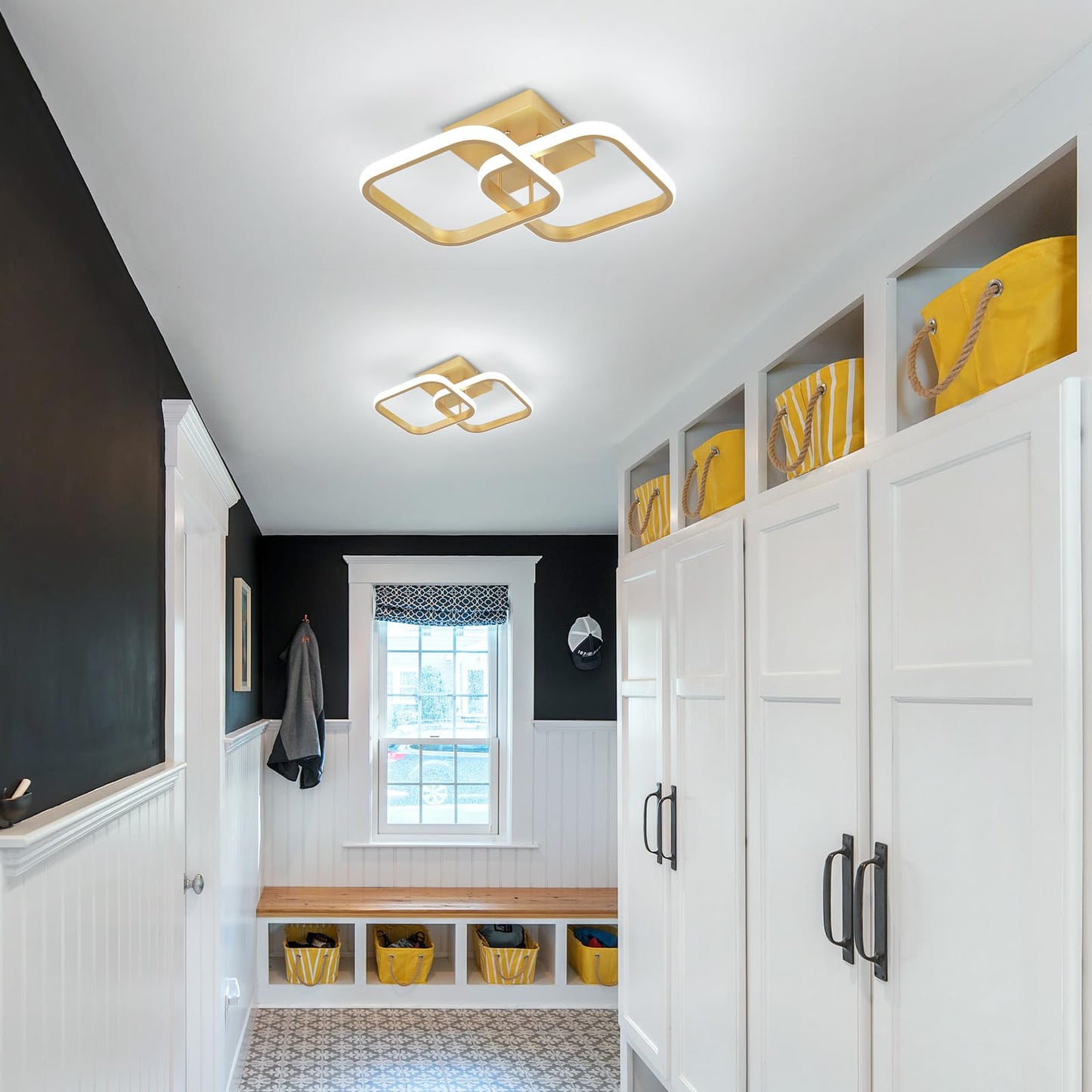 Caneoe 2 Packs Led Ceiling Light Fixture Modern Hallway Light Fixtures Ceiling Lighting Square Close To Ceiling Lights For Bathroom Bedroom Kitchen Balcony Stair Small Hallway Lamp (Gold)