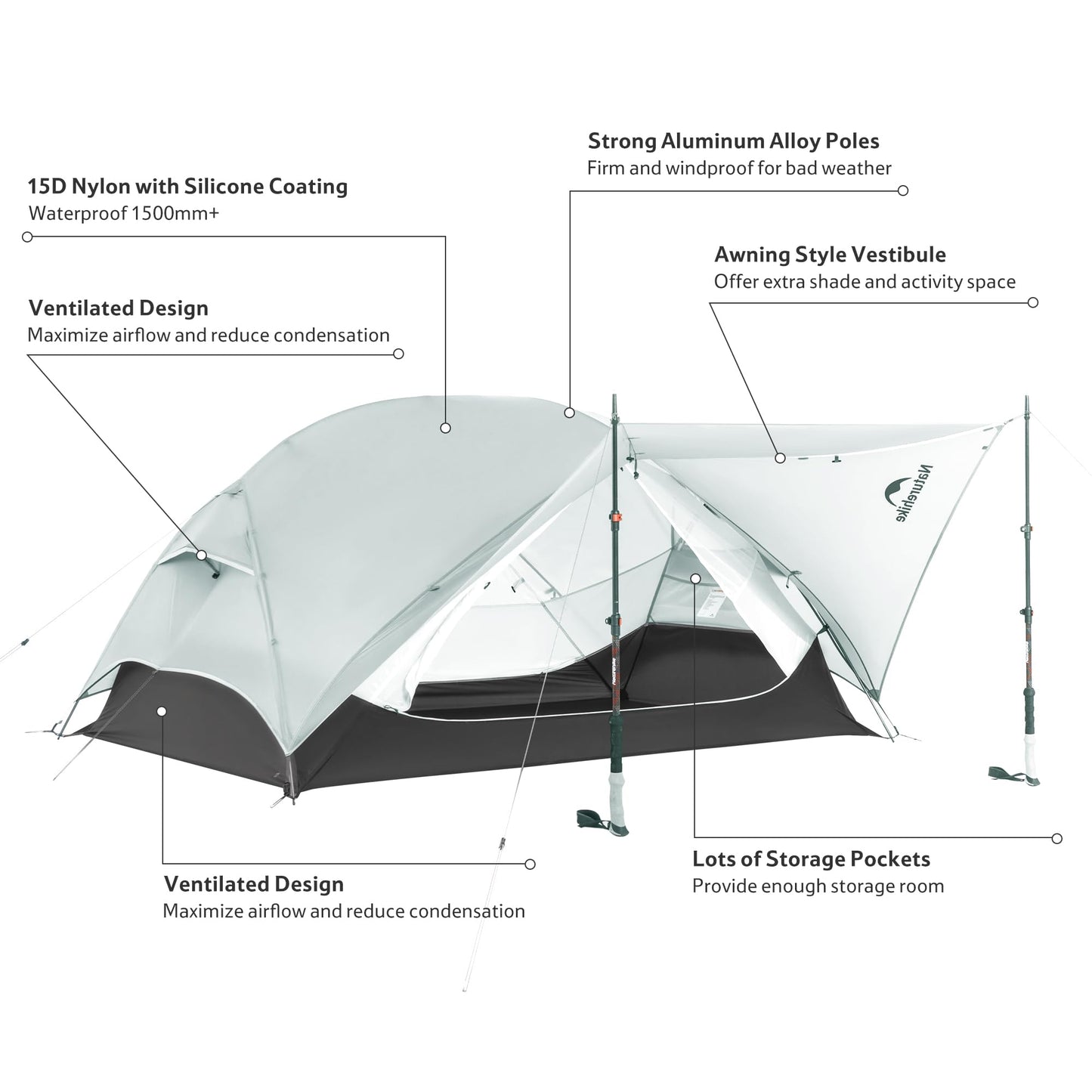 Naturehike Mongar UL 1/2Person Backpacking Tent,15D Nylon Waterproof Ultralight 1-2 Person Tent with Footprint