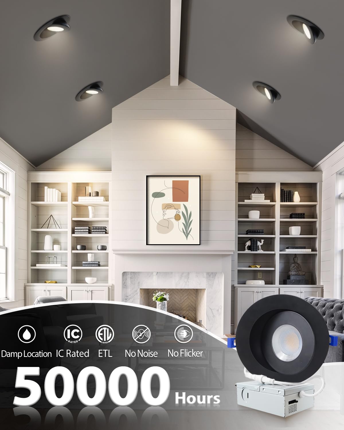 Zouzai 6 Inch 5Cct Gimbal Black Led Recessed Lights  360+90 Adjustable Directional Recessed Lighting  2700K-5000K Dimmable Retrofit Eyeball Can Lights With Jbox  Etl&Energy Star(Black 6 Pack)