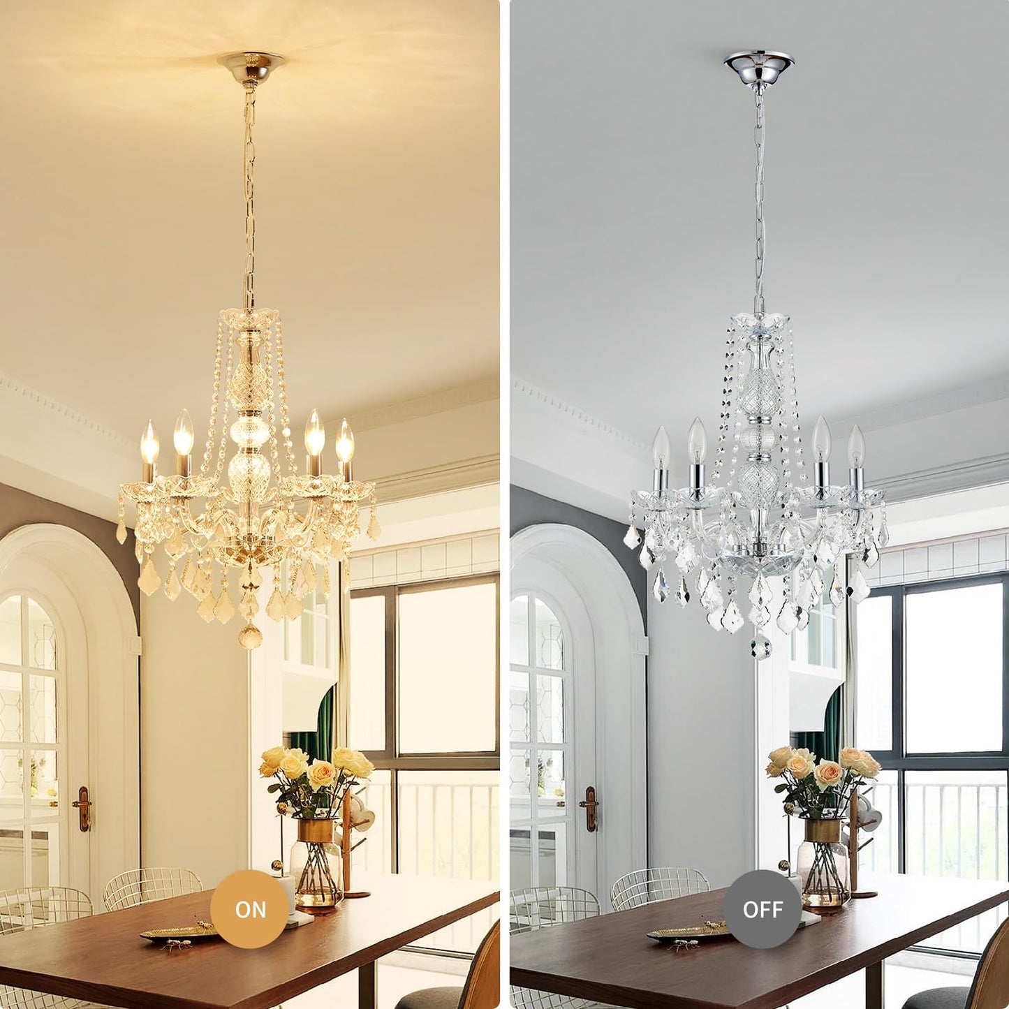 Wuzups 5-Light Crystal Candle Chandelier Pendant Ceiling Light Modern Lighting Fixture For Bedroom Hallway Bar Kitchen Bathroom  H 25 W 20  E12 Base  Chrome