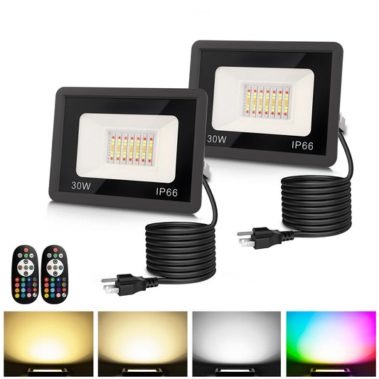 L Lohas Led 30W Flood Light Outdoor  Rgb Landscape Lighting With Remote Control  Timing - 2700K/4500K/6500K - Color Changing For Patio Backyard Step Wall  Ip66  Us 3-Plug  Ul Listed (2 Pack)