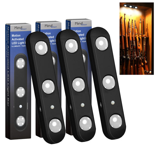 MIND&ACTION Motion Activated LED Gun Safe Lights, Ultra Bright Rotatable Lens, Battery Powered, Black 3pack, Model MA-LED1-3P