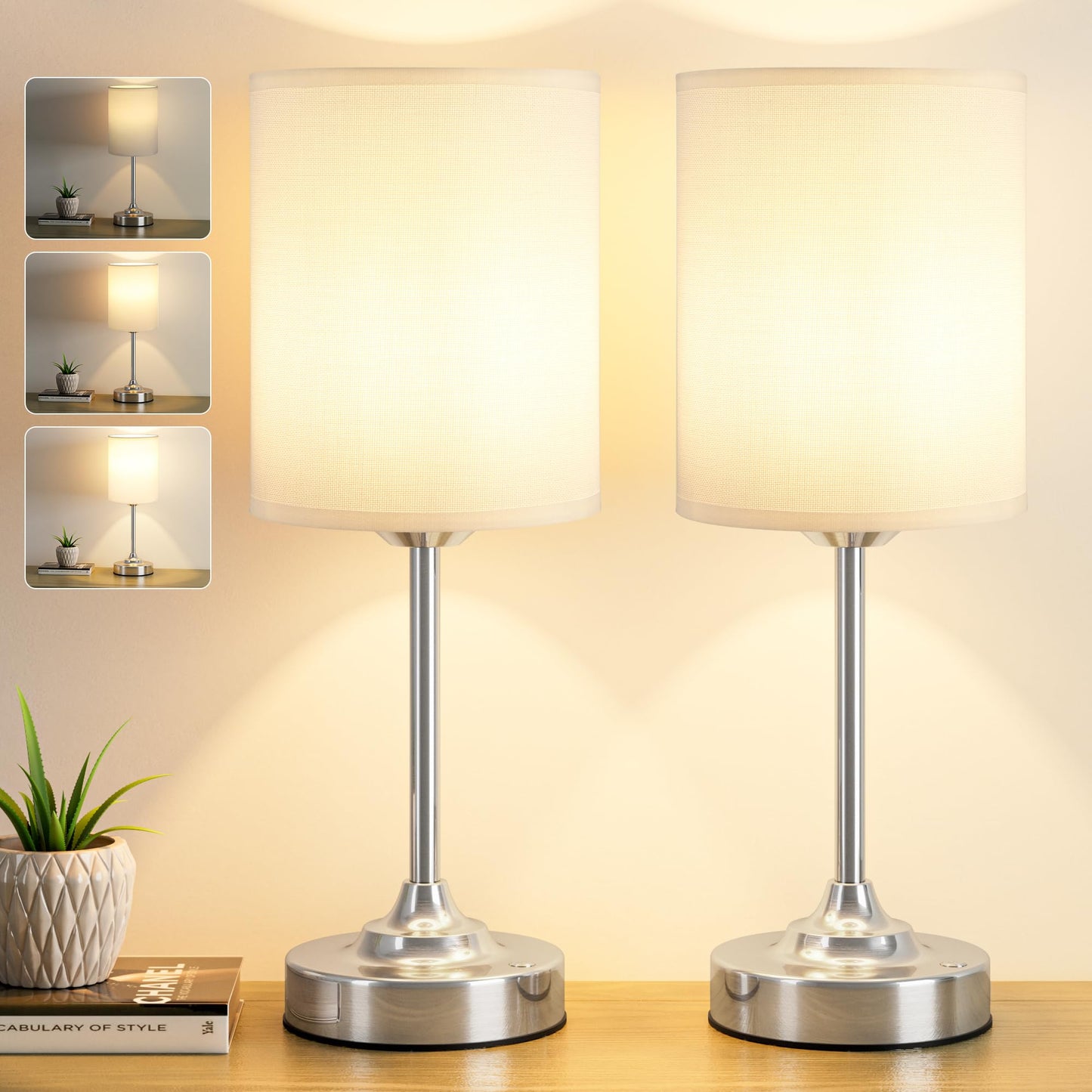 Touch Control Cordlss Table Lamp  Usb-C Rechargeable Lamp With Stepless Dimming  4000Mah Battery Operated Bedside Lamp For Bedroom  Living Room  Night Light & Emergency Lighting  Silver  2 Pack