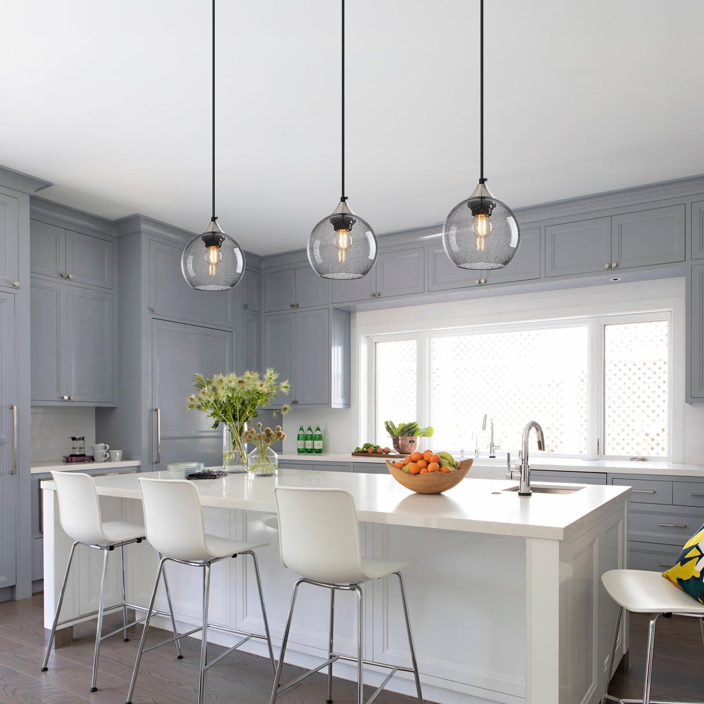 Lbsqj Light Grey Glass Pendant Lights Kitchen Island Globe Pendant Light Fixtures Modern Pendant Lighting For Bedroom Living Dining Room Light Fixture (5.9 In  1 Pack)