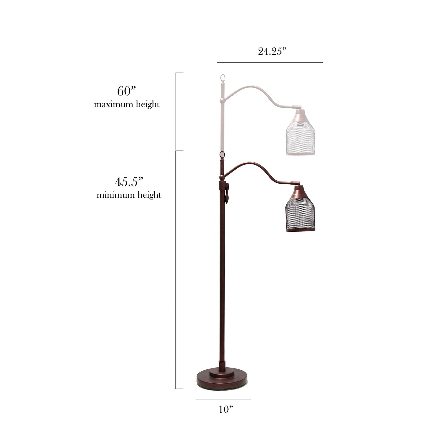 Elegant Designs Adjustable Floor Lamp Metal Netted Shade 10inL x 24.25inW x 60inH Red Bronze Model LF1029-RDB