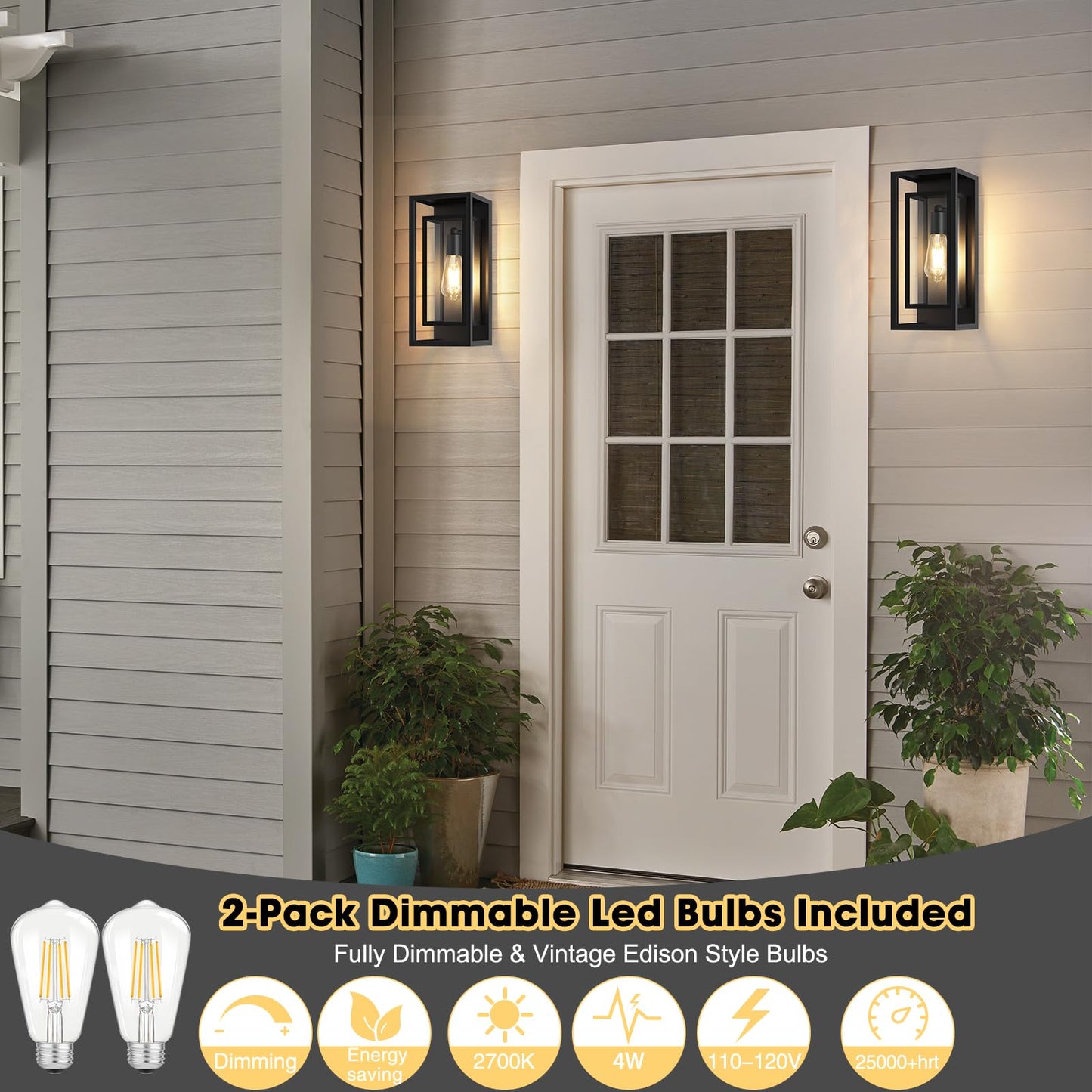 Feanron Outdoor Wall Lantern  Exterior Waterproof Black Porch Lights Wall Mounted  Sconces Wall Lighting With Clear Glass Shade  Anti-Rust 14H Outdoor Wall Lights For Front Door Patio Garage  2-Pack