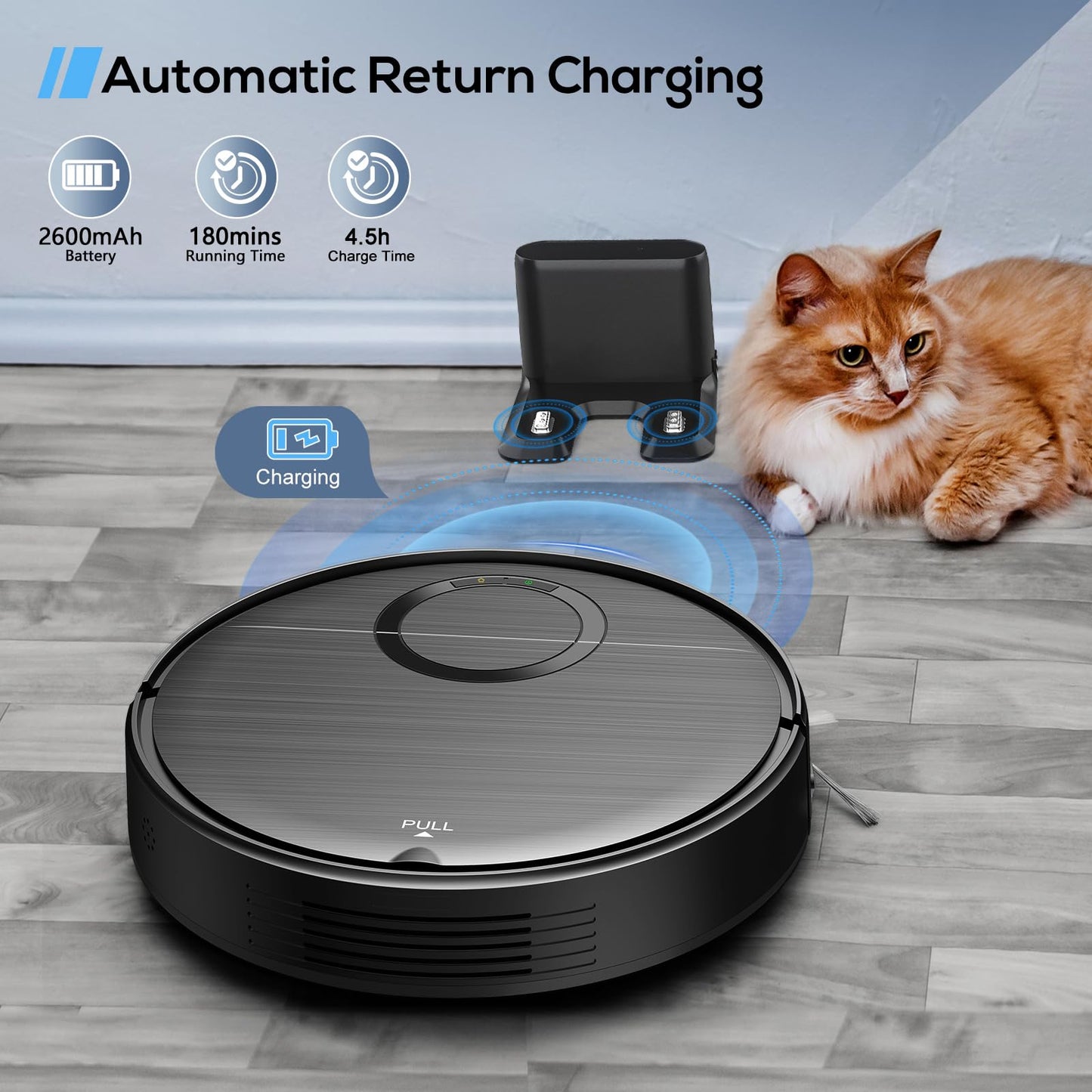UMMUND Robot Vacuum, 2 in 1 Robot Vacuum and Mop Combo with Schedule, 2000Pa Suction, Wi-Fi/App/Remote, Self-Charging, Ideal for Hard Floor, Pet Hair, Low-Pile Carpet