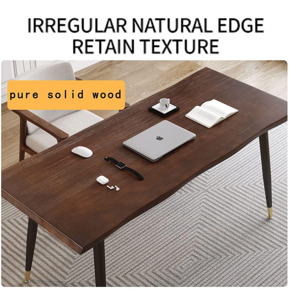 Sihtengxxhongs Modern Simple Style 55" Standing Desk Study Computer Desk - Black Metal Frame, Solid Wood Planks, for Home Office Bedroom