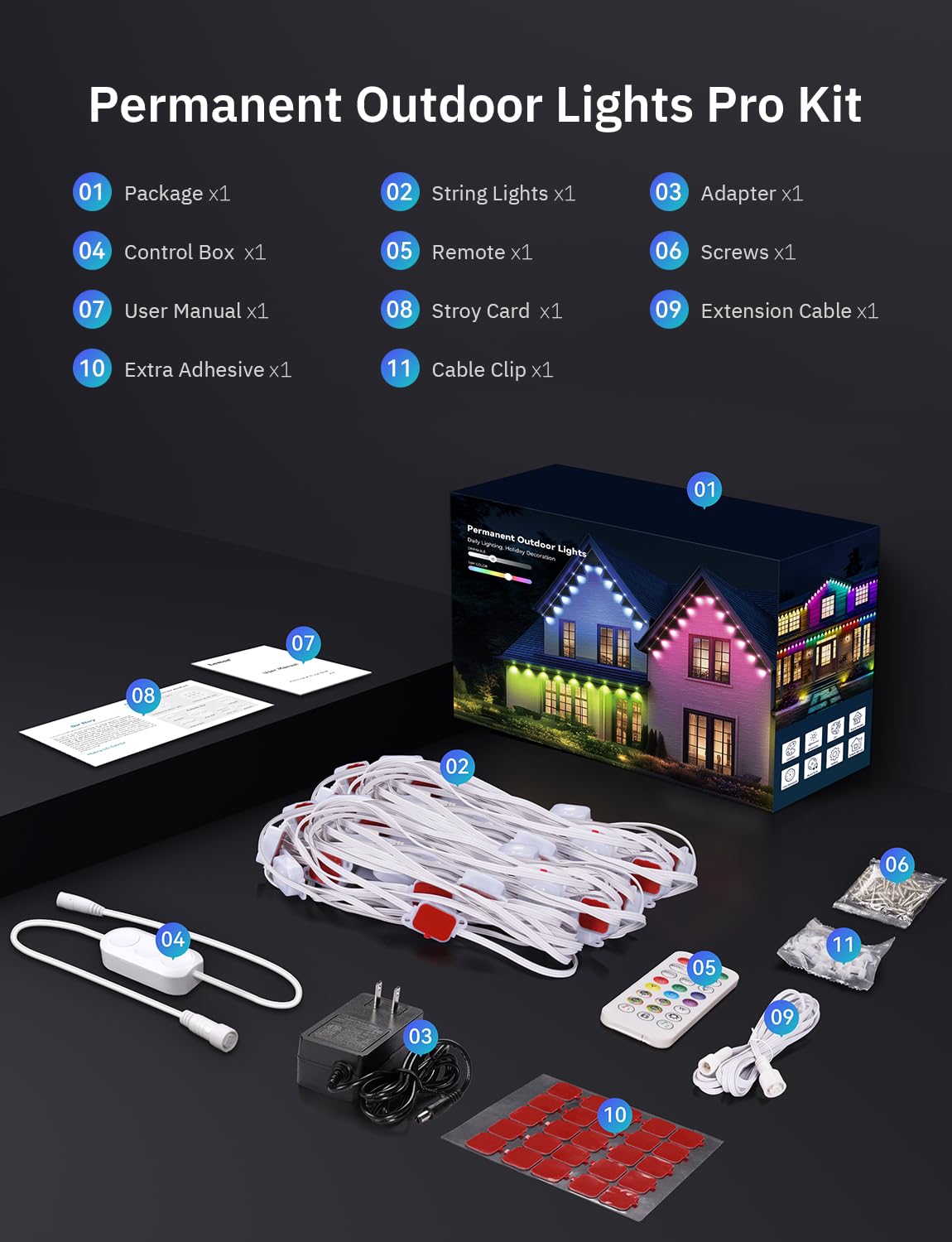 200Ft Permanent Outdoor Lights  100 Smart Waterproof Rgb+Ic Led Eaves With Warm White & Cool White  Halloween Christmas Permanent Light With 48 Scenes Mode For All Holiday Decor Party Daily Lighting