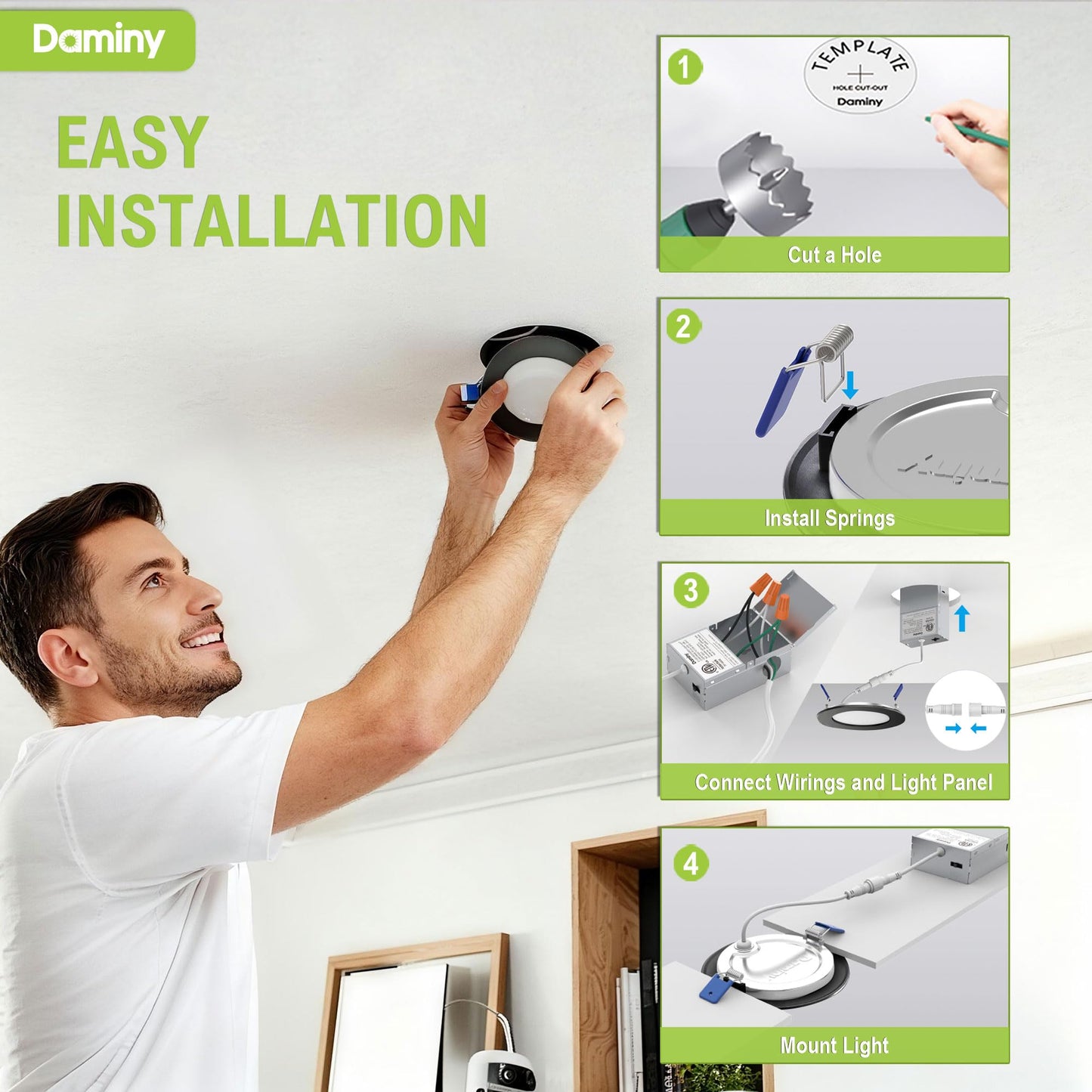 Daminy 6 Pack 6 Inch Black Led Recessed Lighting With Junction Box 5Cct Ultra-Thin Recessed Light 10W 1100Lm  Dimmable Canless Wafer Ceiling Light High Brightness - Etl