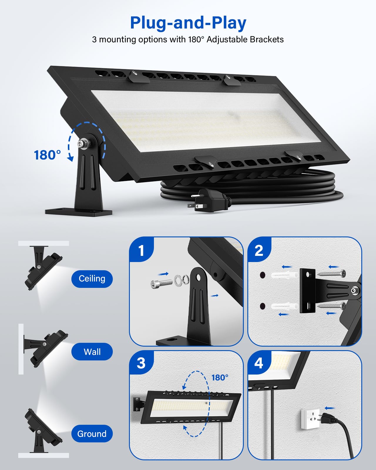 120W Led Shop Lights With Remote  5Ft Power Cord And Us Three-Prong Plug  18000Lm 6000K  Aluminum Garage Lighting  Ip65 Waterproof  Plug & Play For Warehouse  Workshop  Basement  2Pcs