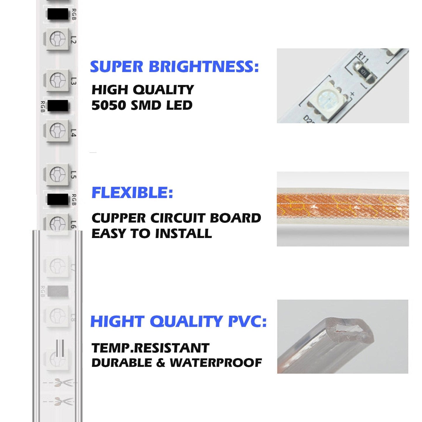KERTME 5050 RGB LED Strip Lights, Waterproof, Dimmable, 10m/32.8ft, Multi-Colors