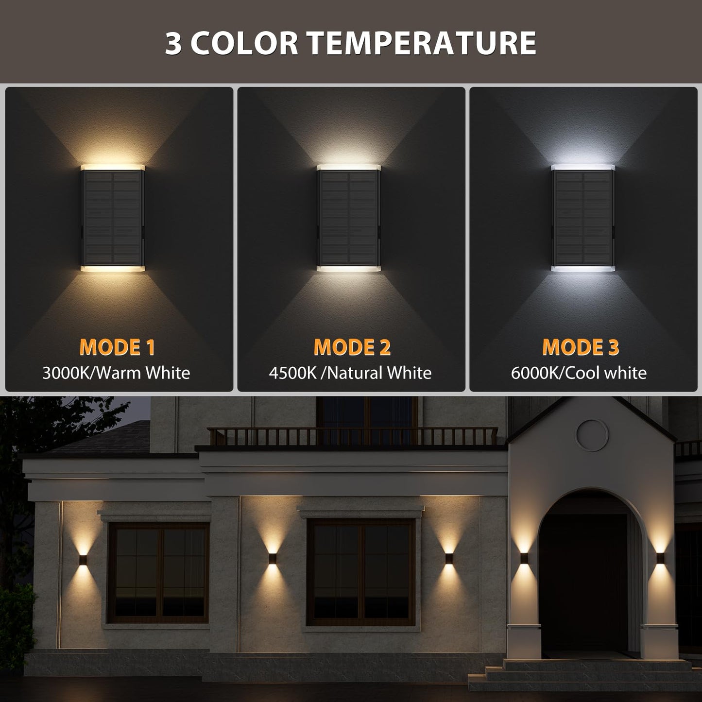 Solar Wall Light Outdoor   3000/4000/6000K 3 Modes Dusk To Dawn Lighting Wall Sconce Ip67 Waterproof Up And Down Solar Lights Outdoor Front Door Light For House  Garage  Porch  Doorway Fence (8Pack)