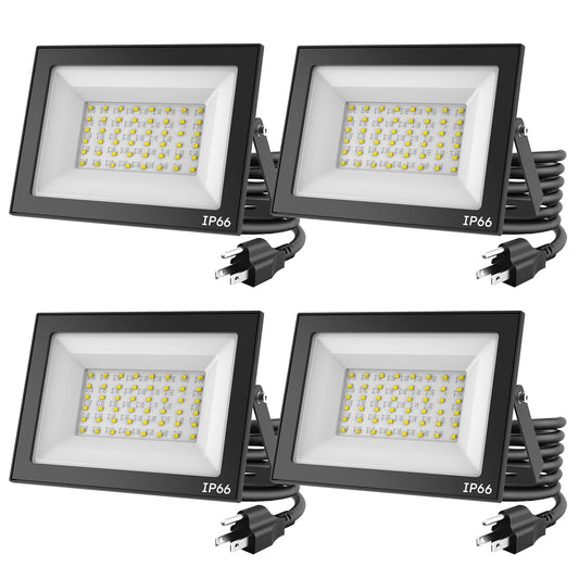 Madewell Living 4-Pack 50W Led Flood Lights Outdoor - 9000 Lumens Super Bright Security Lighting  Ip66 Waterproof  5000K Daylight - Energy-Efficient Outdoor Lights For Garage  Garden  Lawn  Backyard