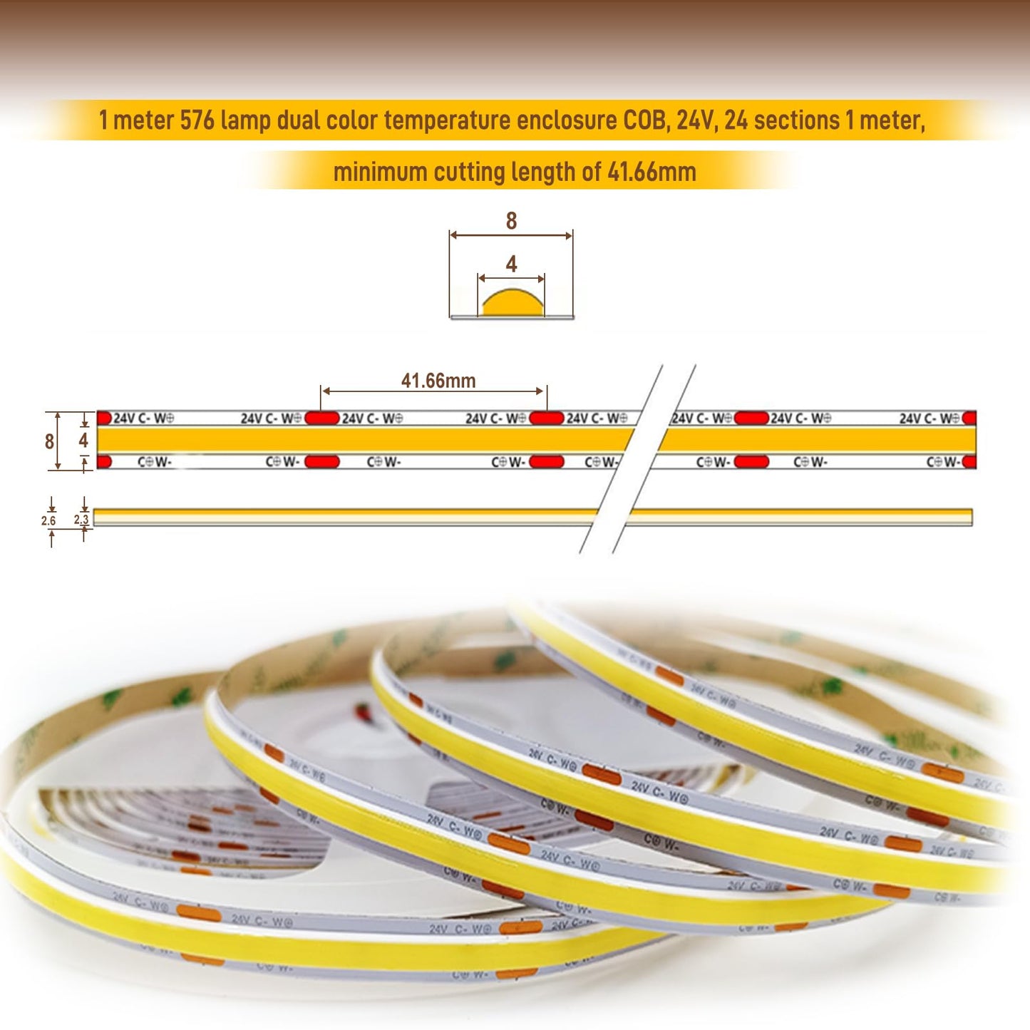 Pandery Cob Led Strip Light Cct Dimmable Strips Light 2700K-6500K 24Ft/7.5M 8Mm Wide Cri90+ 24V Led Strips Kit With Bluetooth App Control/Music Mode For Bedroom Kitchen Diy Lighting