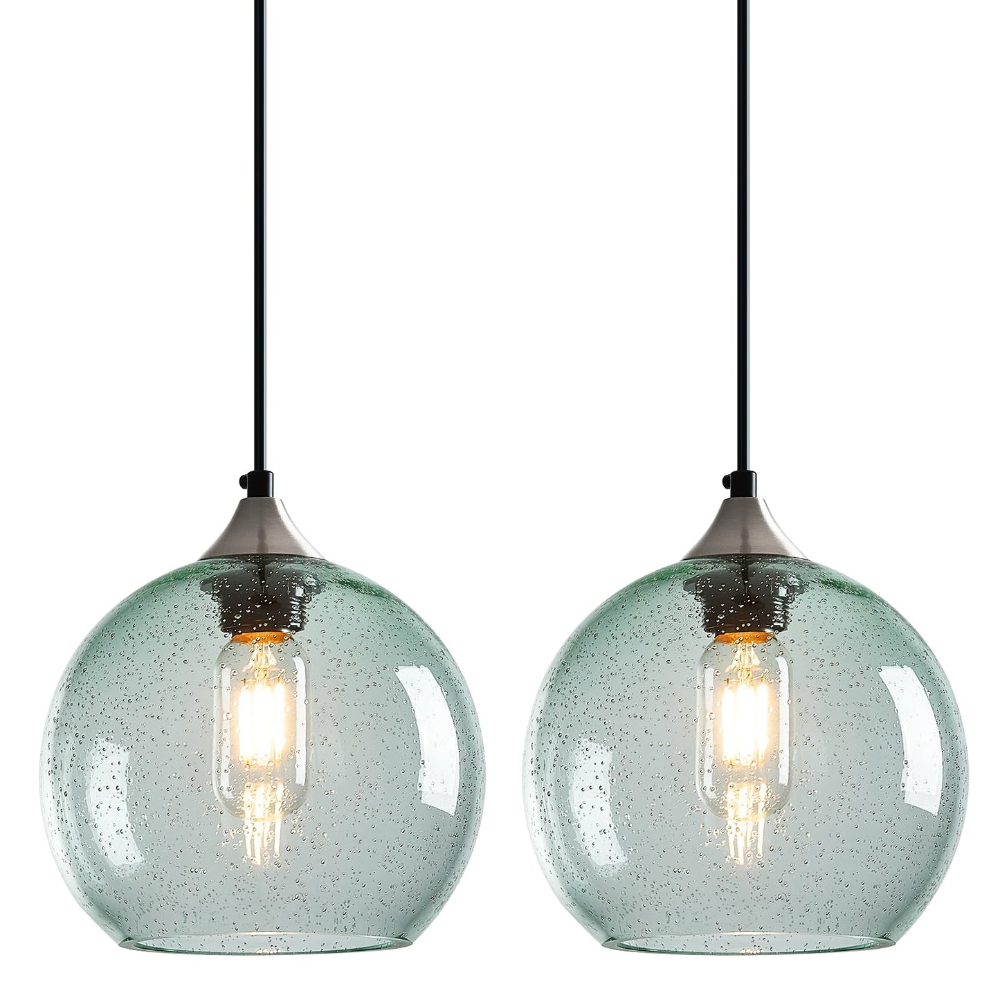 Lbsqj Light Green Glass Pendant Lights Kitchen Island Lighting Globe Pendant Light Fixtures Modern Pendant Lighting For Bedroom Living Dining Room Light Fixture (7.87 In  2 Pack)