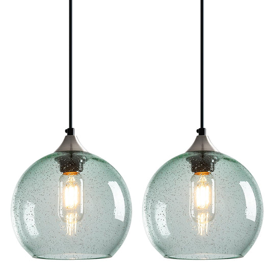 Lbsqj Light Green Glass Pendant Lights Kitchen Island Lighting Globe Pendant Light Fixtures Modern Pendant Lighting For Bedroom Living Dining Room Light Fixture (7.87 In  2 Pack)