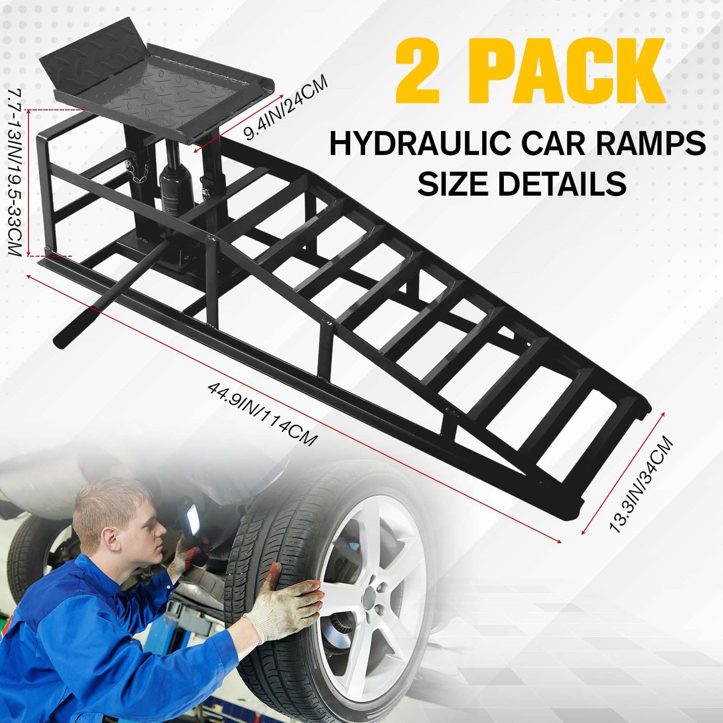 Aoile 2PCS Auto Car Truck Service Ramps Lifts,11023lbs(5T) Garage Car Lift Hydraulic Ramps,Portable Car Ramps for Oil Changes High Lift,Lift Repair Frame Lift Height Adjust 9.8"-15" (Black)