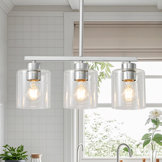 3-Light Silver Kitchen Island Lighting  Silver Pendant Light Fixture  Farmhouse Dining Room Light Fixtures Over Table  Modern Hanging Light Fixtures With Clear Glass  E26 Base  Bulbs Not Included