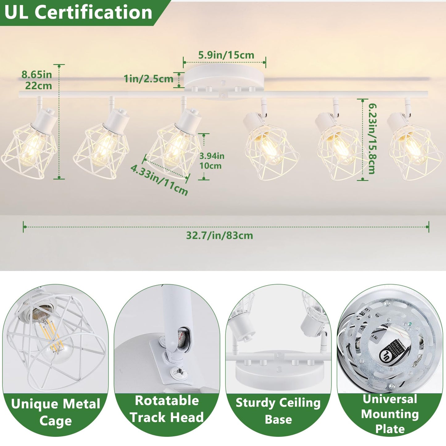 Baocuz 6-Lights White Semi Flush Mount Ceiling Light With Geometric Metal Cage  Modern Kitchen Track Lighting Fixtures Ceiling  Rotatable Close To Ceiling Lamp For Entryway  Living Room  Hallway