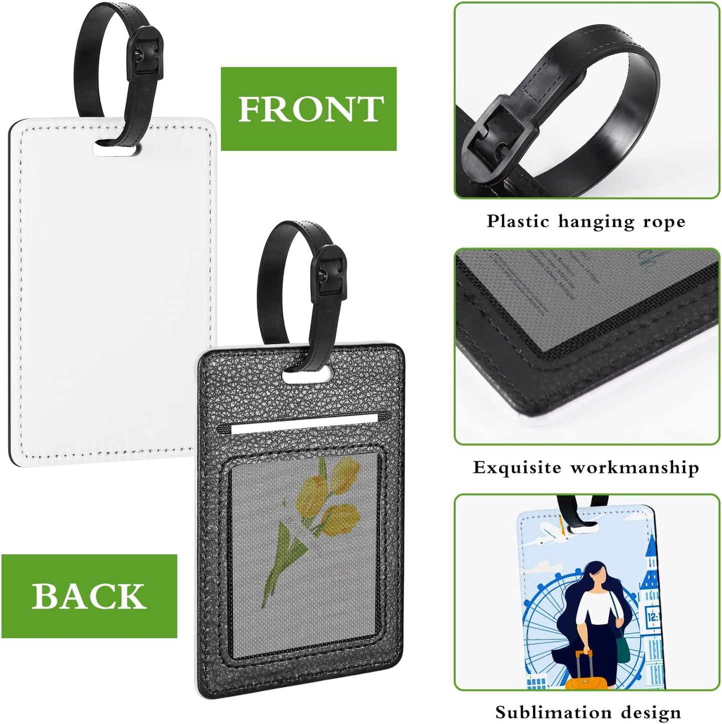 10 Packs Personalized Leather Luggage Tags for Suitcase, Custom Golf Bag Tag Travel Labels Name Identifiers with Strap for Women Men Customized Your Own Text Photo Logo