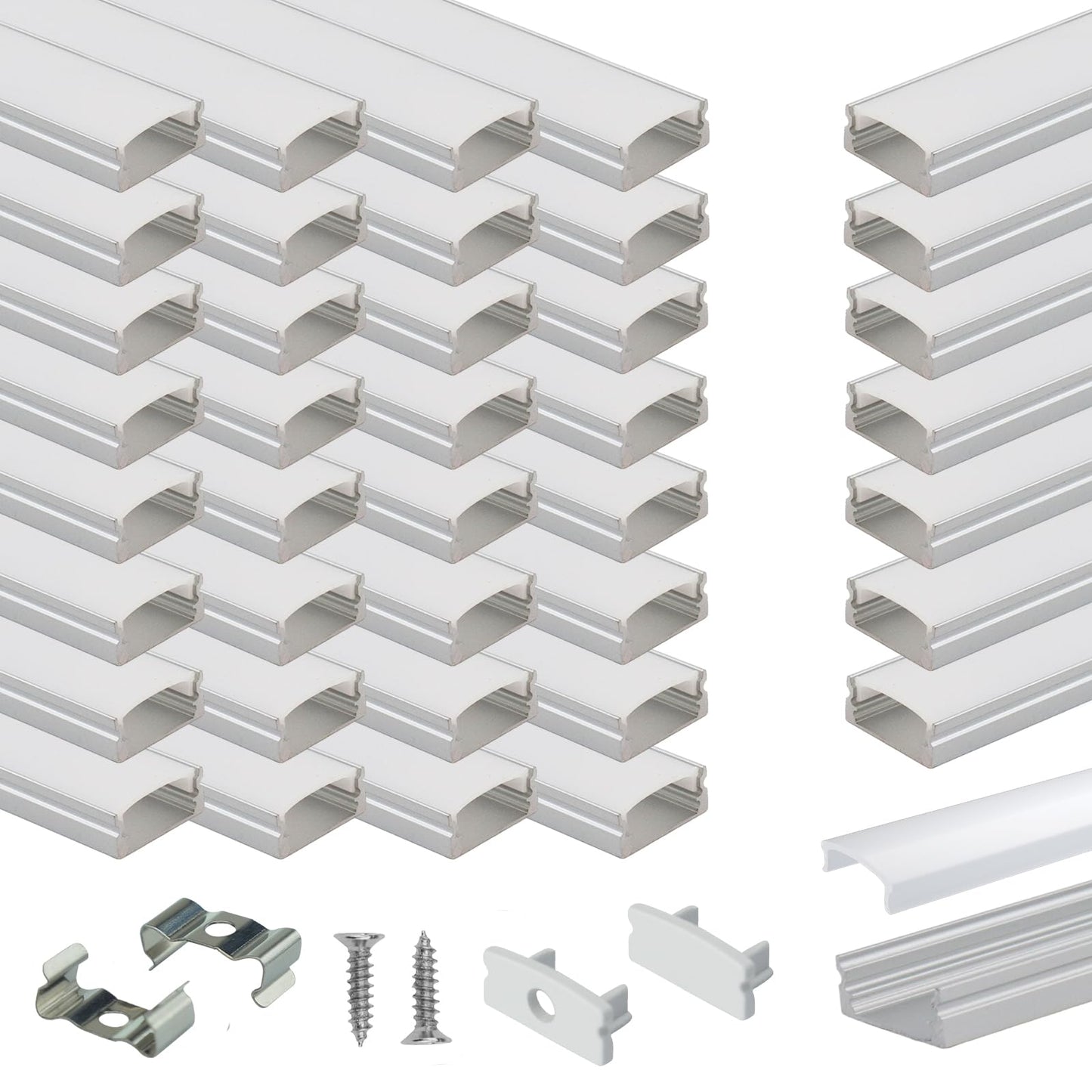 Muzata LED Channel System 40Pack 3.3FT Aluminum Extrusion Silver with Milky White Cover U1SW