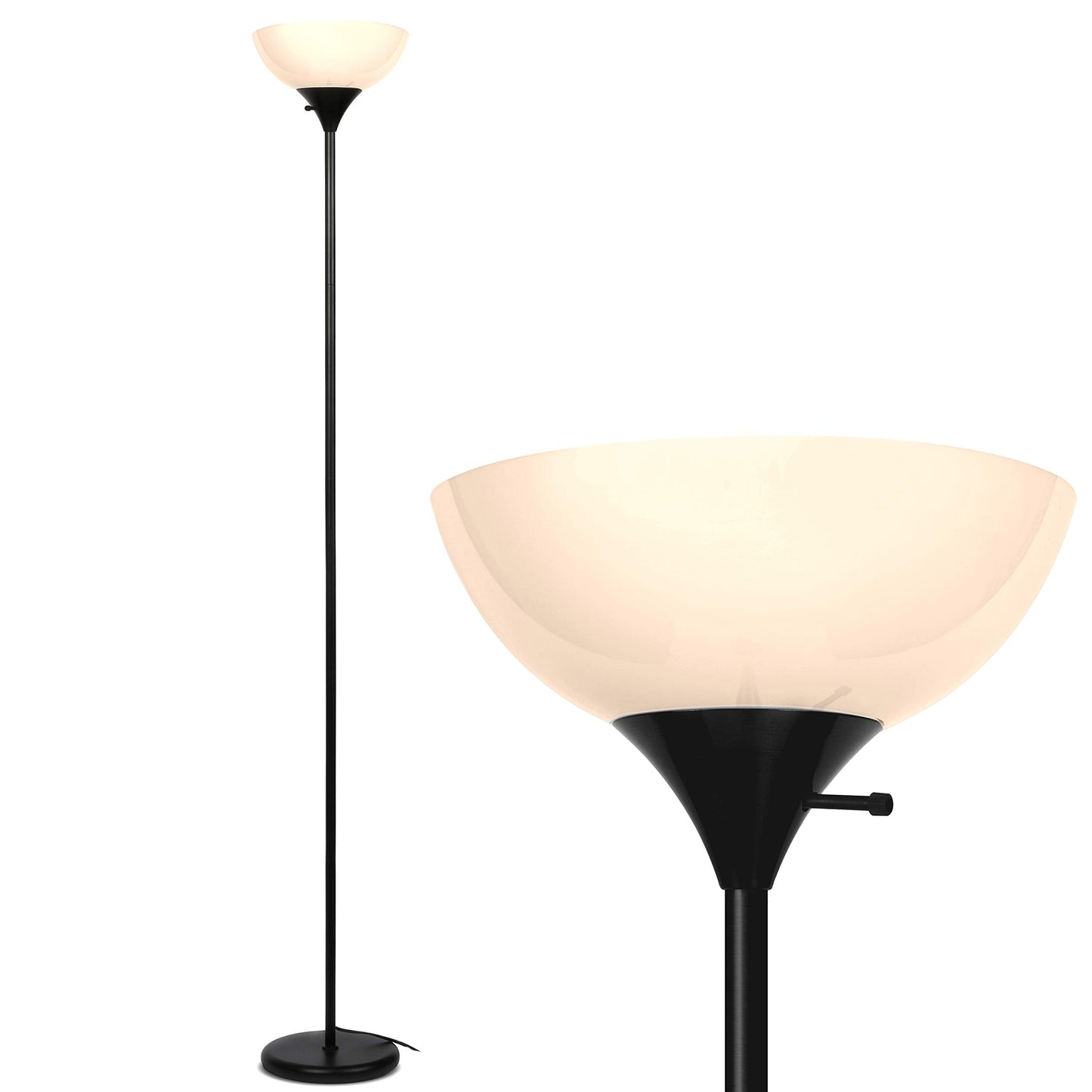 Brightech Sky Dome Dimmable LED Floor Lamp - Tall Torchiere for Living Rooms & Offices - Jet Black - Model FL-DME-BLK