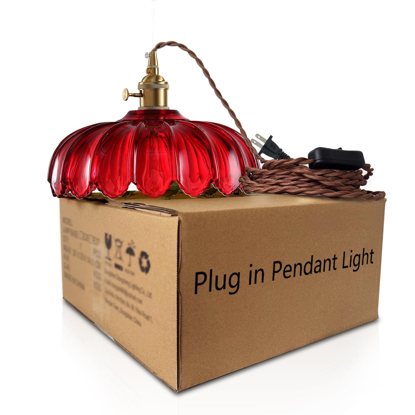 Xzhgcee Plug In Pendant Light: Hanging Light Plug In Fixture Red Glass Hanging Lamp  Pendant Lighting For Kitchen Island  Bedroom  Dining Room  Living Room  E26 No Bulb