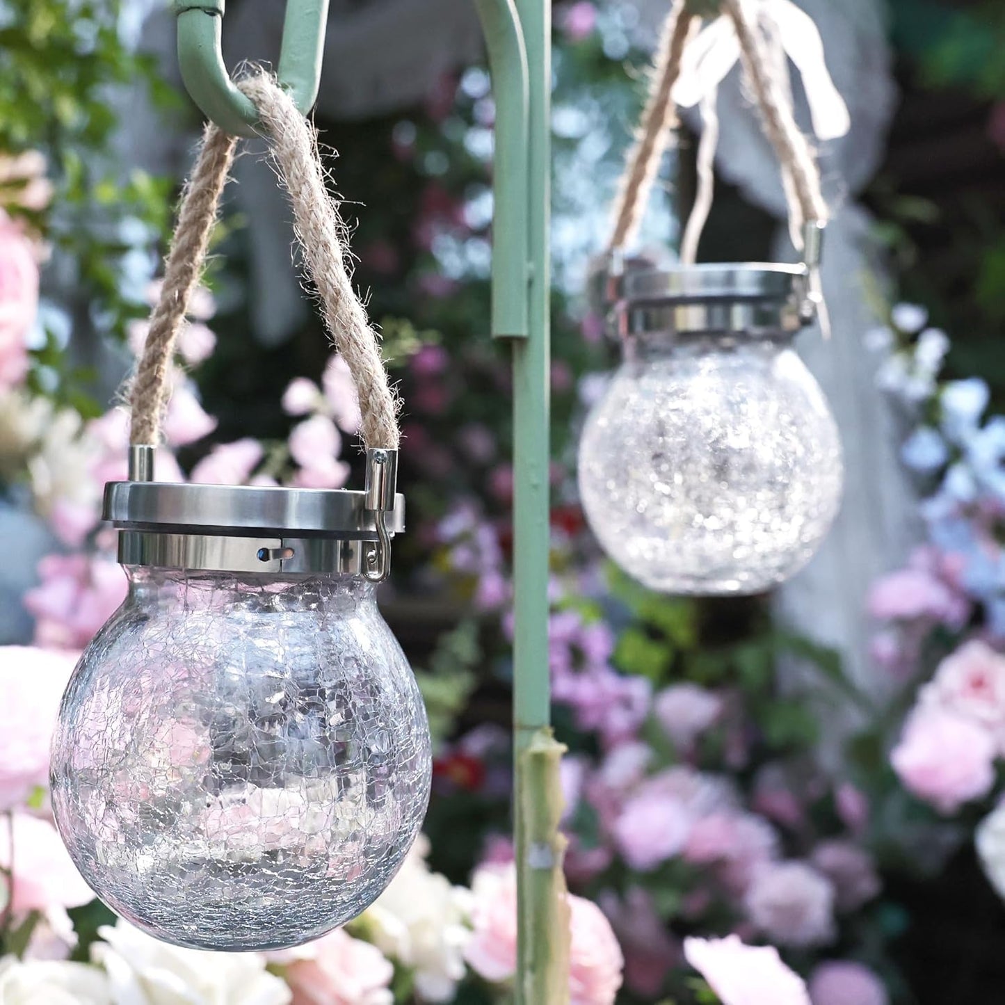 Cooo Christmas Gifts 4 Pack Heavy  le Glass Solar Lantern With 30 Led Firefly Lights- Waterproof Outdoor Hanging Lamp 215% Larger Solar Panel  Stainless Steel Lid Decorative Lighting For Garden