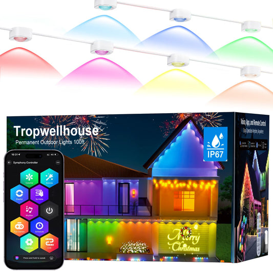 Tropwellhouse Permanent Outdoor Light Pro  50Ft With 36 Rgb+Ic Led Lights  90 Scene Modes  Ai Light Design  Ip67 Waterproof For Halloween Christmas Decor And Daily Lighting  Work With Alexa  Google