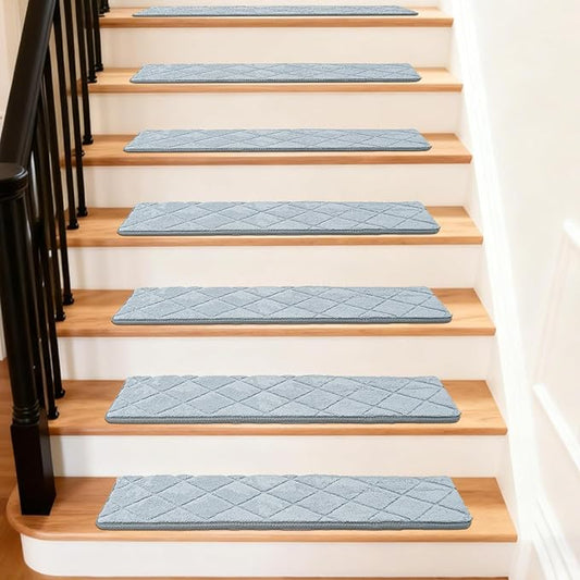 Art3d Stair Treads for Wooden Steps 15Pcs, 8" X 30" X 0.4“ Non Slip Stair Runner Rugs with Reusable Adhesive for Elders Kids and Dogs, Machine Washable Peel and Stick Stair Treads Carpet, Gray