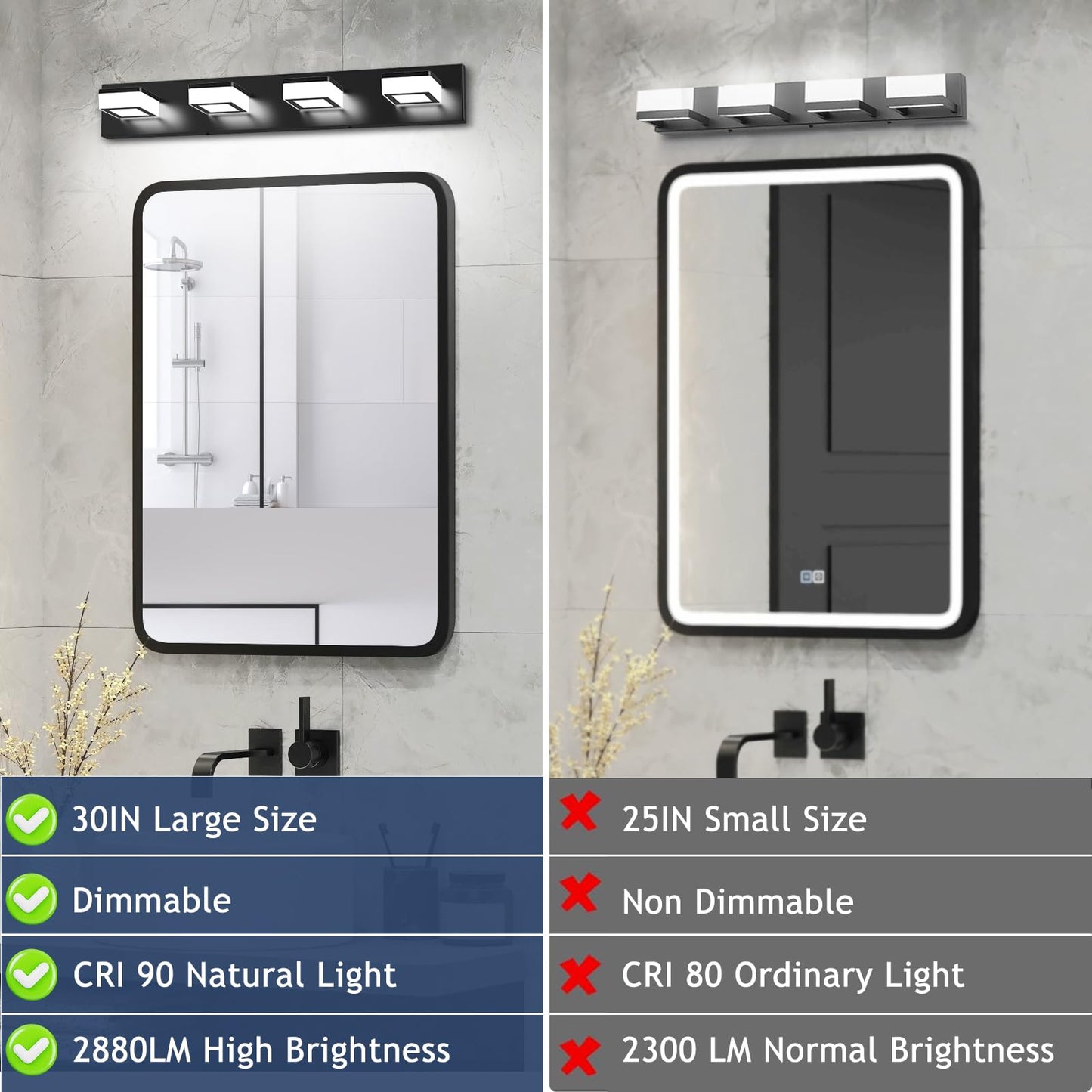 Izorro Led Modern Bathroom Lighting Fixtures Over Mirror (4-Light  30 Inch  Dimmable) Matte Black Bathroom Vanity Light Fixture With 360Rotatable Head (Cool White 6000K)