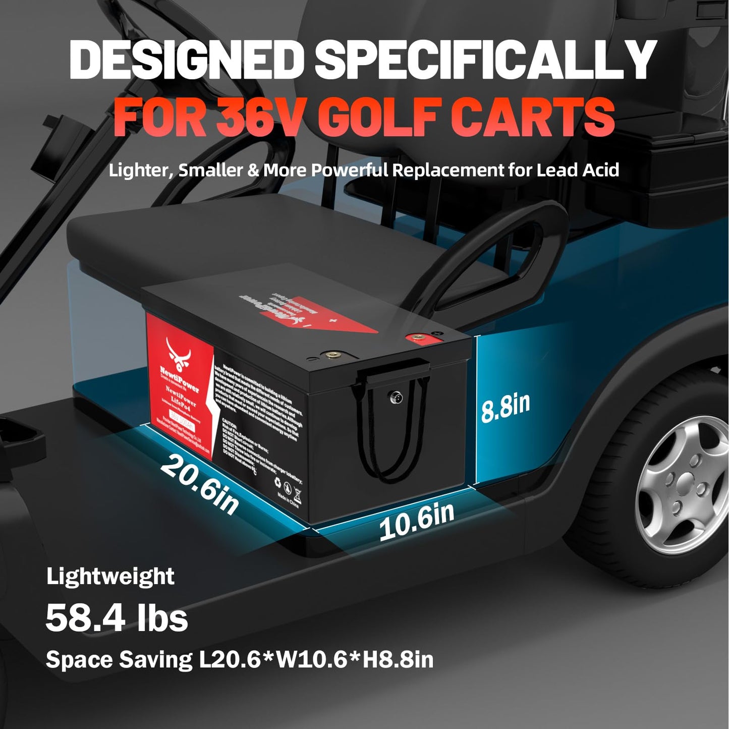 36V 100Ah Golf Cart Lithium LiFePO4 Battery, 200A BMS Grade A Cells Deep Cycle Rechargeable Battery,10000+ Cycles,Perfect for Golf Cart,Off Grid Applications