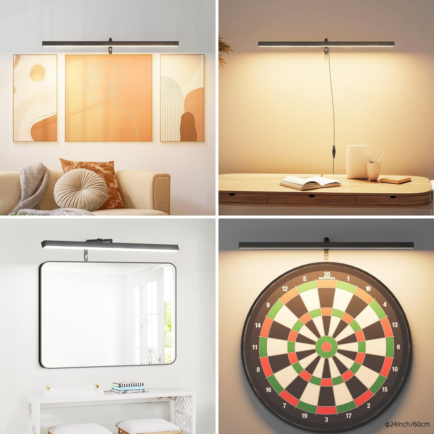 Coinmit 24 Plug In Picture Light For discomfort-reducingtings With Remote Control  9W Led Art Display Lighting For Gallery  Dartboard  Artwork  Black Wall Mounted Picture Frame Light