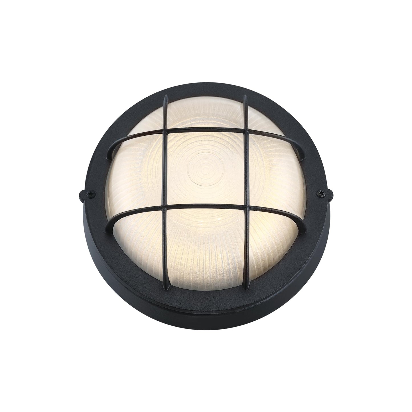 Gruenlich 8 Round Led Bulkhead Light Fixture  Outdoor Wall Lights Dimmable  Sauna & Exterior Lighting  Etl Rated  15W 1500 Lumen  3000K Warm White  Black Cast Aluminum  Wall/Ceiling Mount  1 Pack