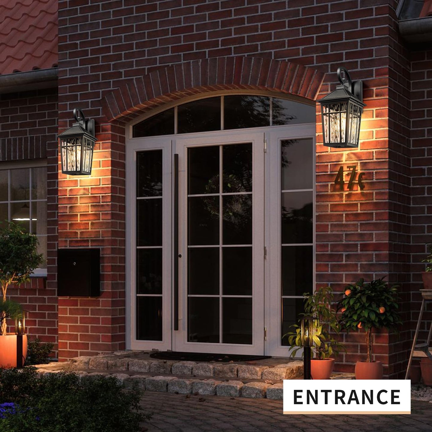 Darkaway 2Pcs Large Outdoor Wall Lights For House  18Inch Exterior Lighting Fixtures Wall Mount Outdoor Porch Lights Black Outside Sconce Lights With Water Ripple Glass For Patio Garage Hallway