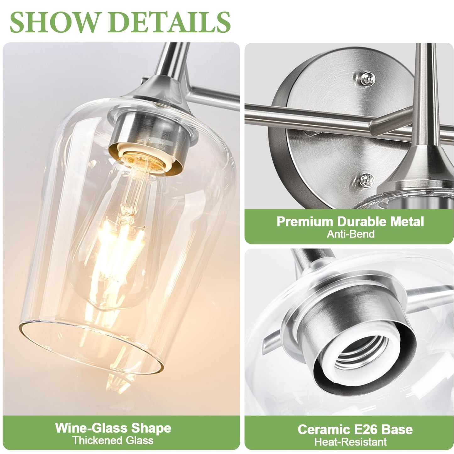 Mokatng 3-Light Bathroom Light Fixtures  19.5 In Brushed Nickle Vanity Lights For Bathroom With Clear Glass  Bathroom Lighting Fixtures Over Mirror  Modern Wall Lamp For Cabinet Hallway