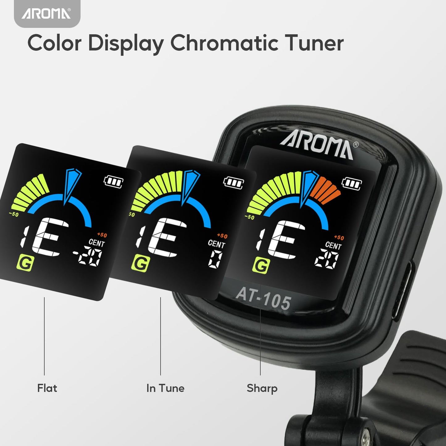 Aroma Guitar Tuner Clip On Rechargeable For Chromatic Guitar Bass Ukulele Violin Fast Accuratie Tuning 360Rotating Silicone Clam