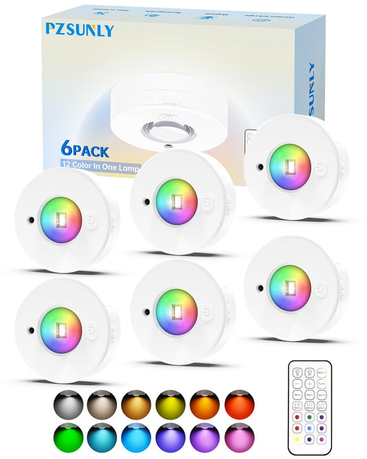 Pzsunly 6 Pack Under Cabinet Lighting Puck Lights With Remote 1200Mah Battery Operated Wireless Cloest Light Under Counter Lights For Kitchen Shelf Hallway