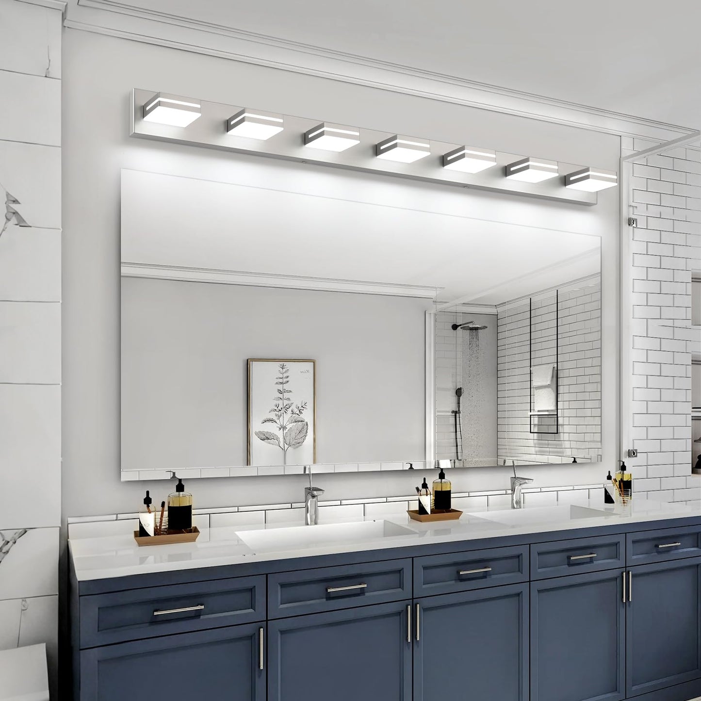 Sinerise Led Modern Bathroom Vanity Light Fixtures (7-Light  55-Inch)  Brushed Nickel Modern Acrylic Bathroom Wall Lighting Fixtures Over Mirror (Cool White 6000K)