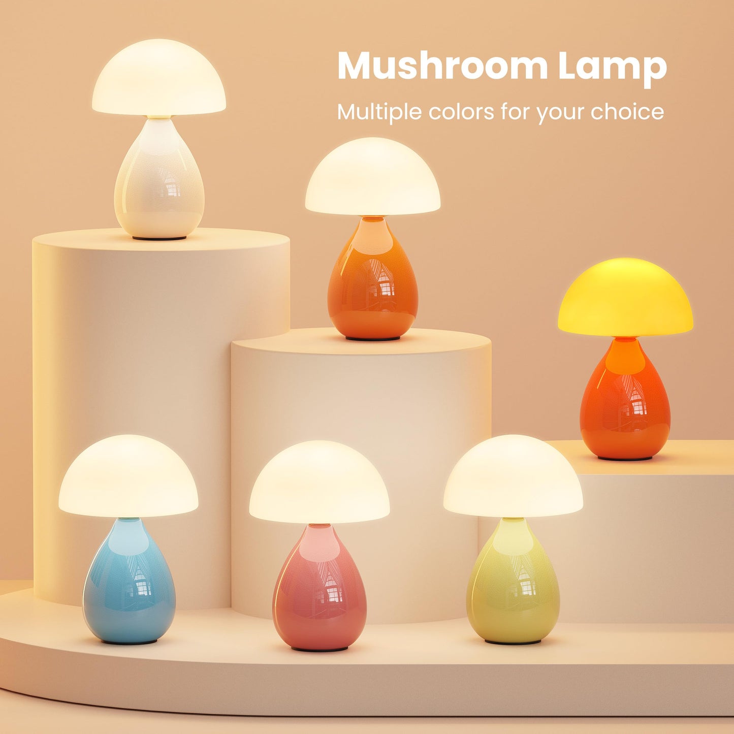 Vanbolon Mushroom Lamp Table Light  Mini Modern Lamp Bedside Small Table Nightstand Led  Small Light Dimmable For Bedroom  Living Room  Ceramic Base Glass Led Home Decor For Woman Children Gift