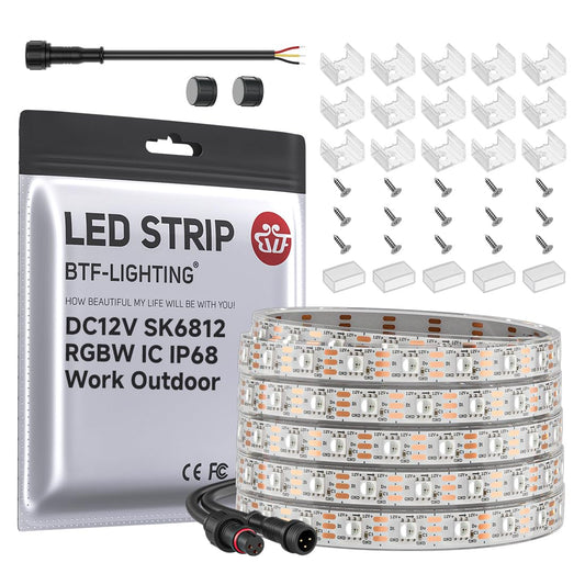 Btf-Lighting Sk6812(Similar Ws2812B) Rgbw Rgb+Natural White(4000K) Individually Addressable Dc12V 16.4Ft 60Led/M 4 Color In 1 Light Dream Color Led Strip Ip68 White Pcb(No Adapter Or Controller)