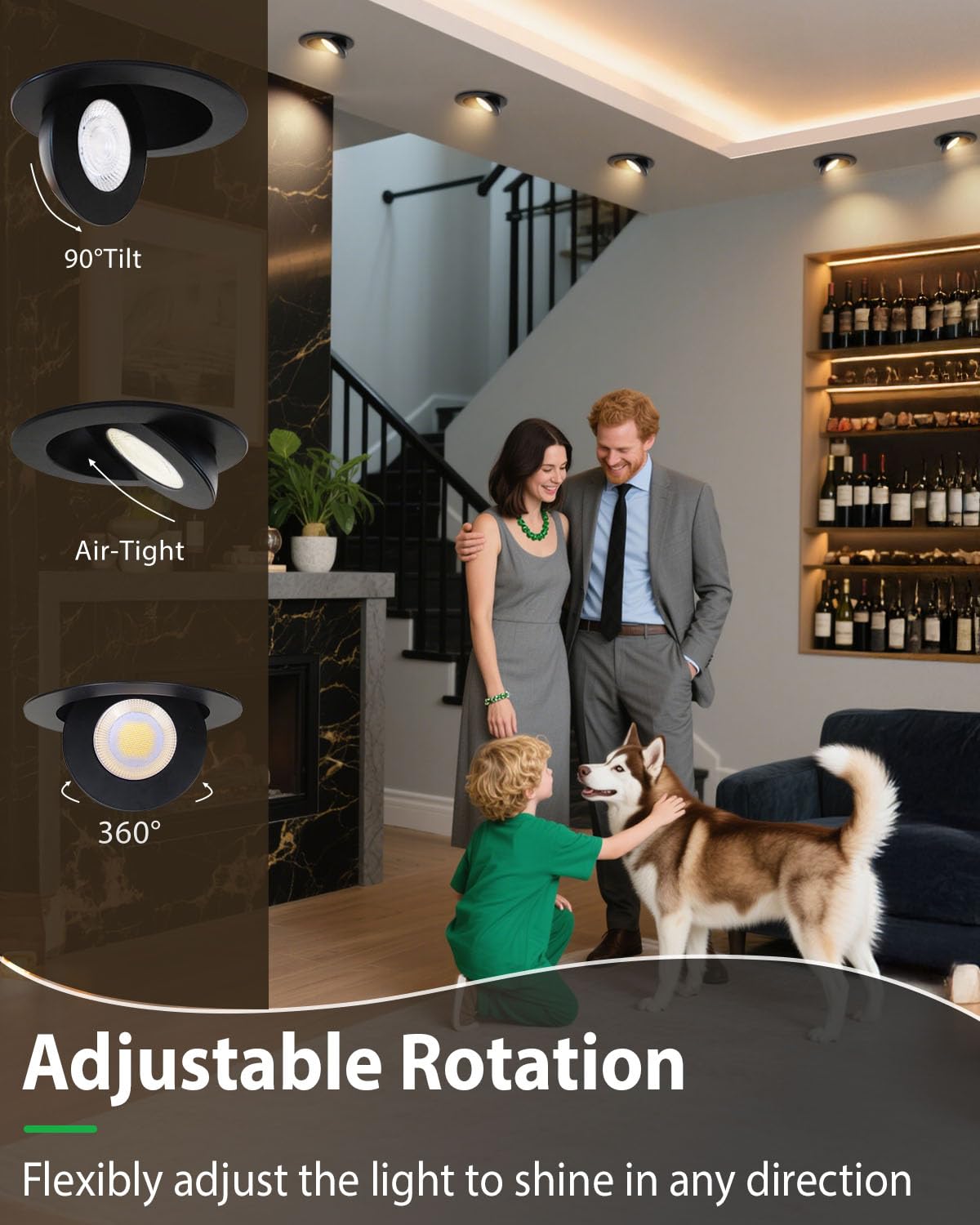 Zouzai 4 Inch 5Cct Gimbal Black Led Recessed Lights  360+90 Adjustable Directional Recessed Lighting  2700K-5000K Dimmable Retrofit Eyeball Can Lights With Jbox  Etl&Energy Star (Black 12 Pack)