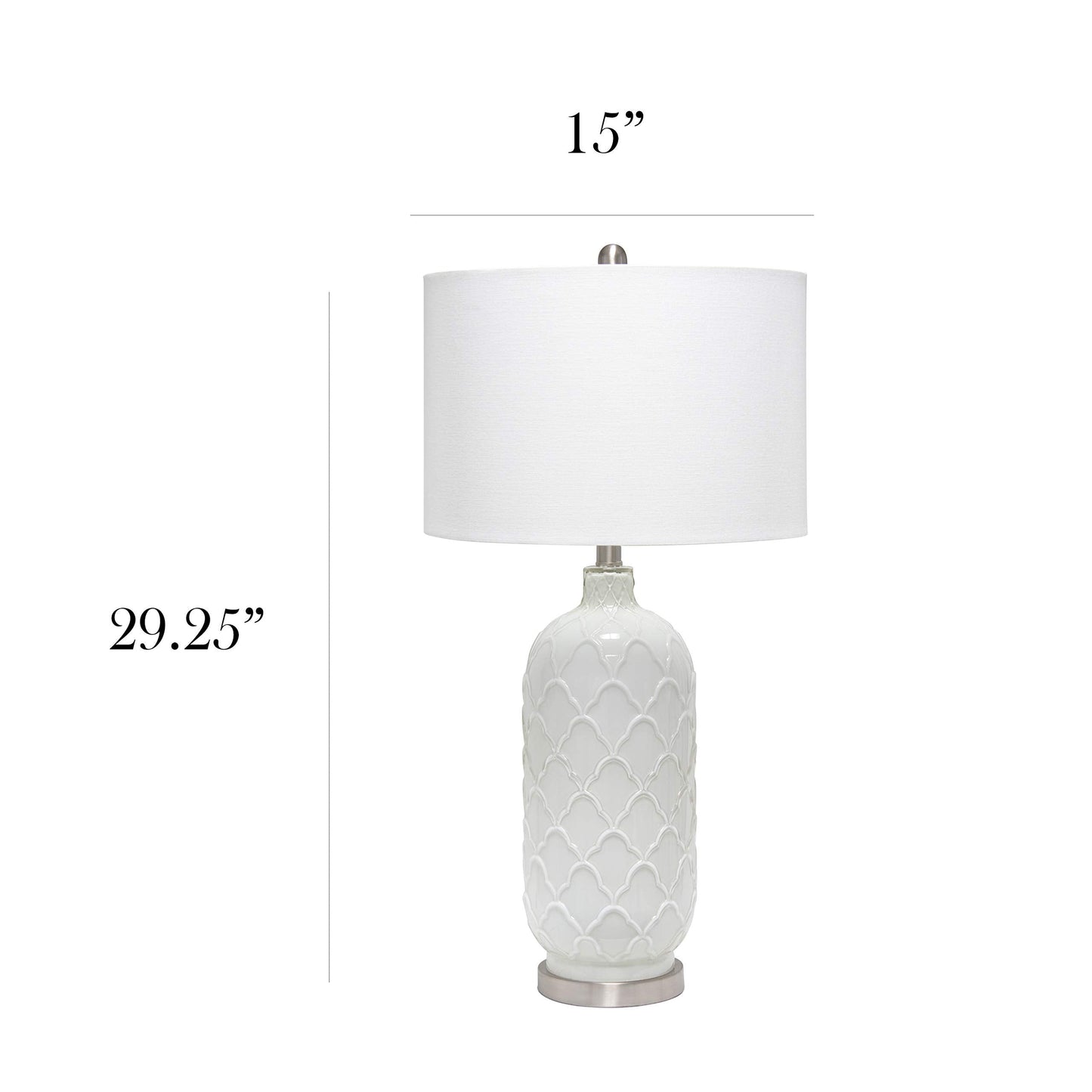 Elegant Designs Glass Table Lamp LT3322-WHT, White and Brushed Nickel Finish