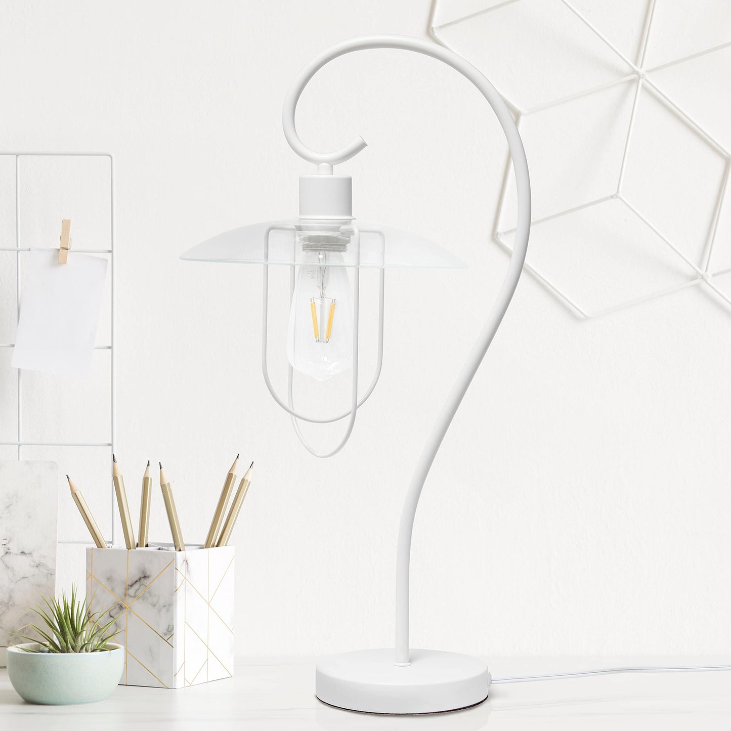 LALIA HOME Modern Metal Scroll Table Lamp, Iron, 11.5 x 9.75 x 22.2 inches, White, Model LHT-4000 Family